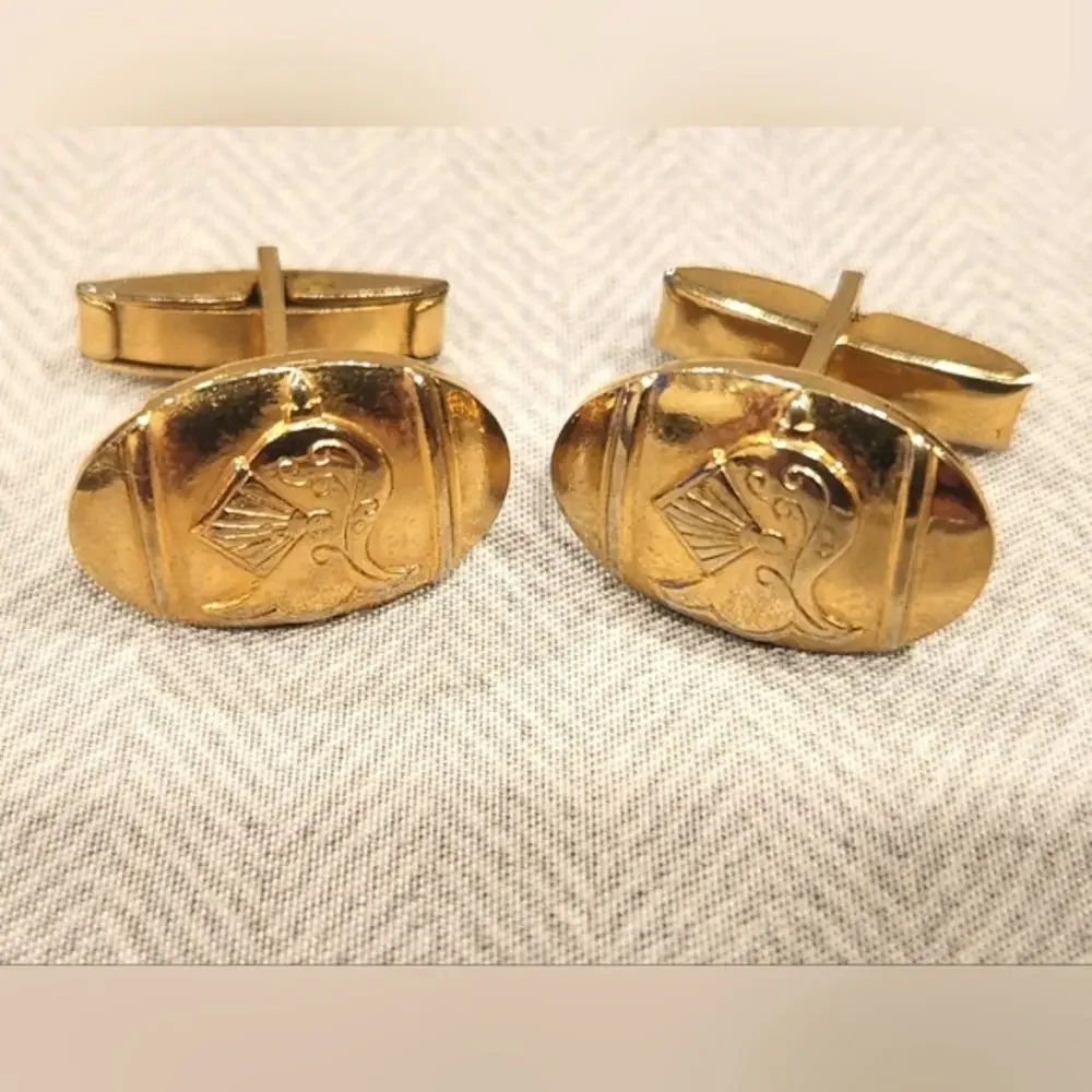 Medieval Knight's Helmet Gold Tone‎ Cufflinks Vintage